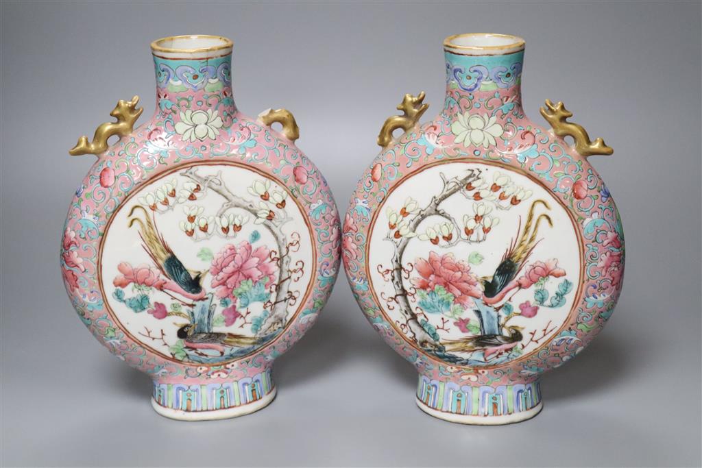 A pair of 19th century Chinese moon flasks, Guangxu mark to base, height 23cm